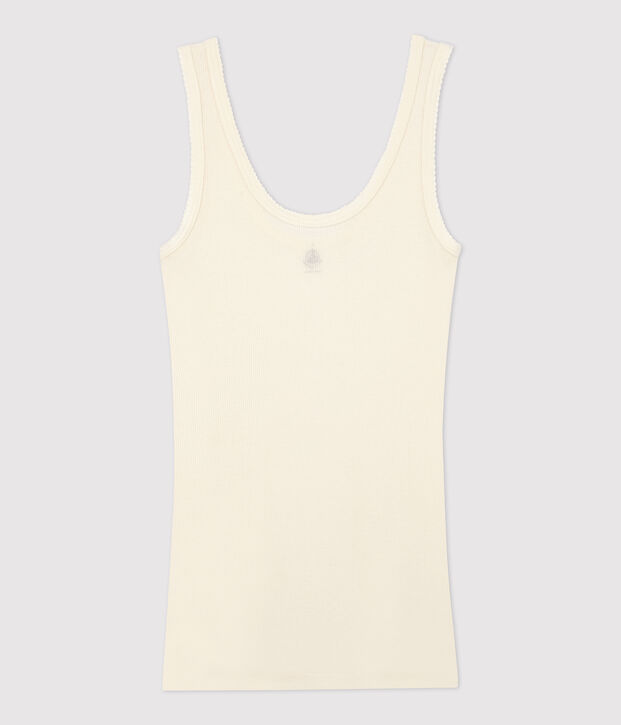 Camiseta de tirantes de lana y algod&oacute;n de mujer blanco