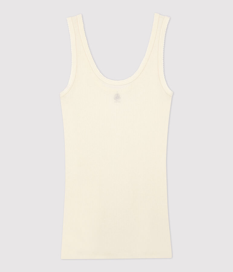Camiseta de tirantes de lana y algod&oacute;n de mujer blanco