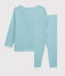 Pijama a rayas de niña/niño algodón y lyocell azul MIROIR/blanco MARSHMALLOW