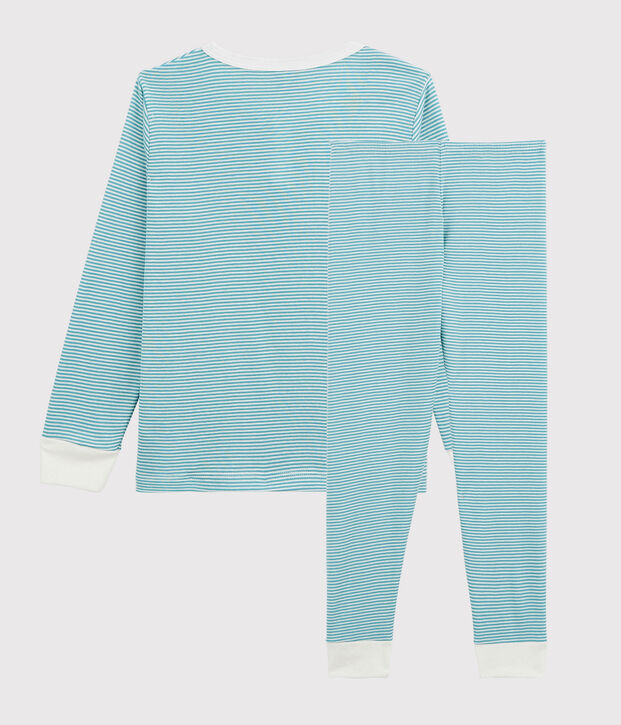 Pijama de rayas de algod&oacute;n y lyocell de ni&ntilde;o azul/blanco