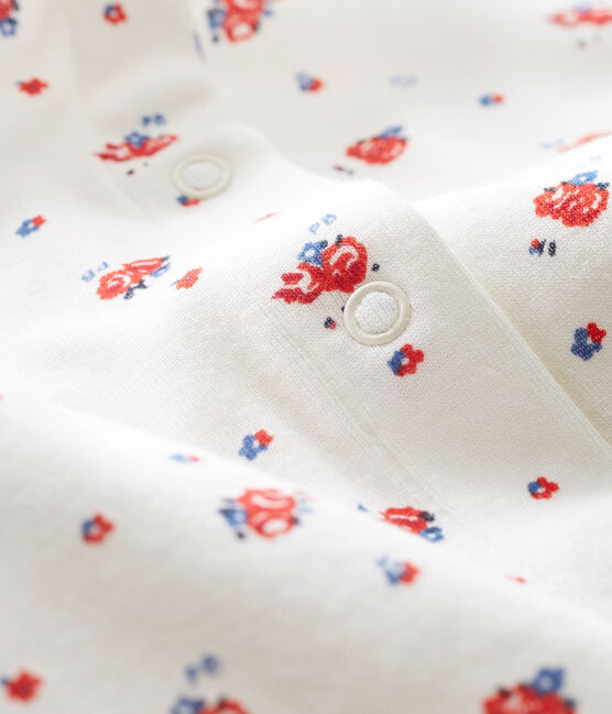 Pijama para bebé niña en punto 1x1 afelpado estampado blanco MARSHMALLOW/blanco MULTICO