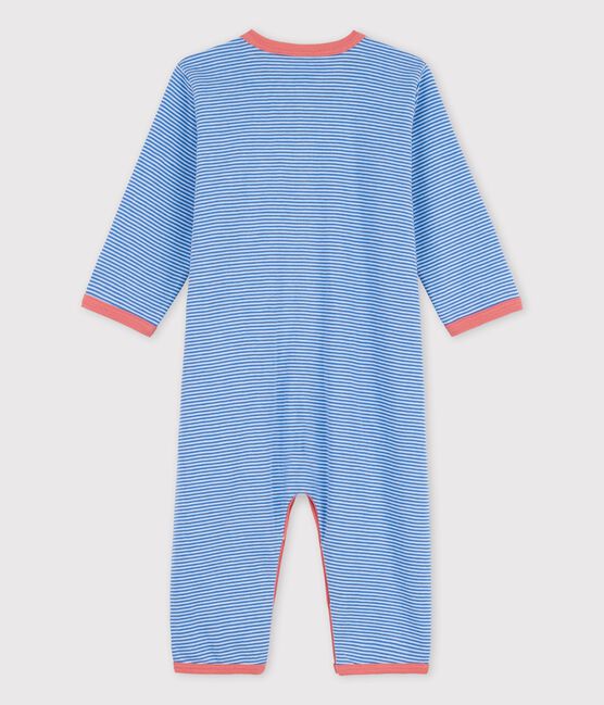 Pelele de bebé a rayas sin pies de algodón orgánico azul BRASIER/gris MARSHMALLOW