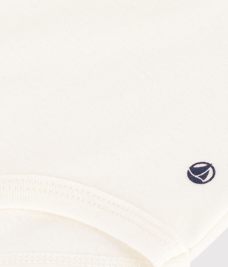 Body de manga corta de algod&oacute;n con cuello isabelino para beb&eacute; blanco