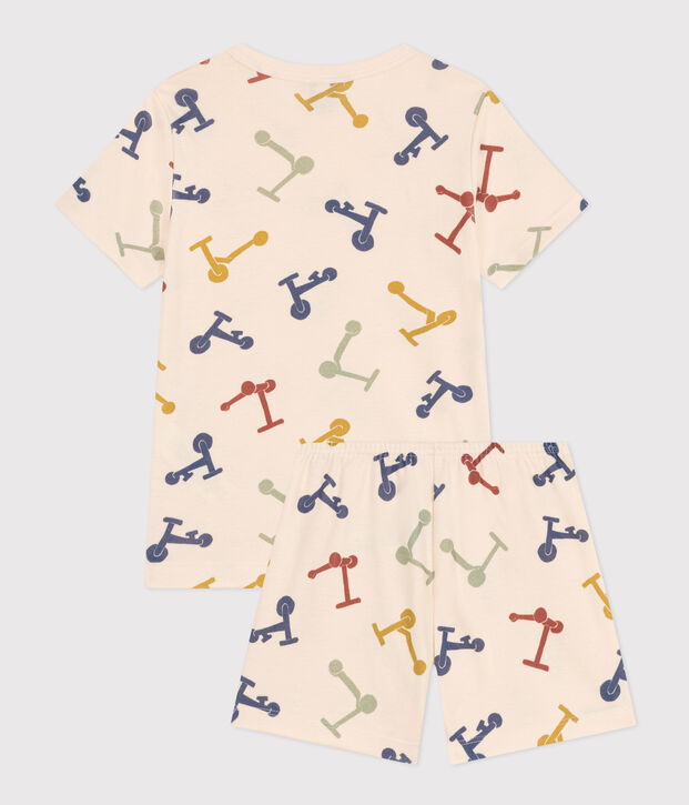 Pijama corto infantil con estampado de patinetes de algod&oacute;n crudo/multicolor