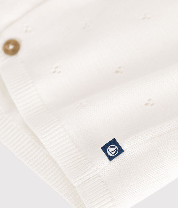 C&aacute;rdigan de punto tricotado calado de algod&oacute;n para beb&eacute; blanco