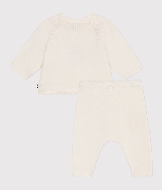 Conjunto de dos piezas de punto tricotado de lana y algodón jacquard para bebé blanco MARSHMALLOW