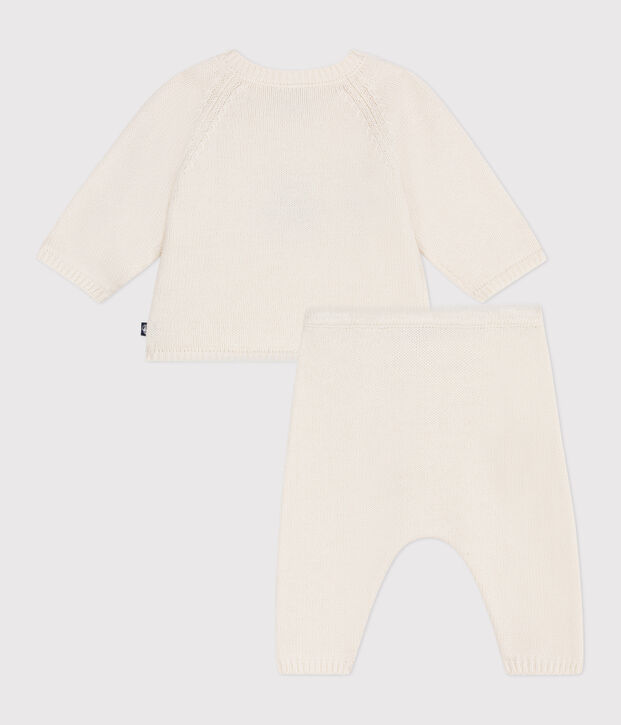 Conjunto de dos piezas de punto tricotado de lana y algod&oacute;n jacquard para beb&eacute; blanco
