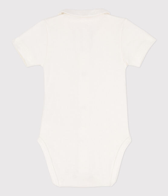 Body de algodón de manga corta con cuello para bebé blanco MARSHMALLOW