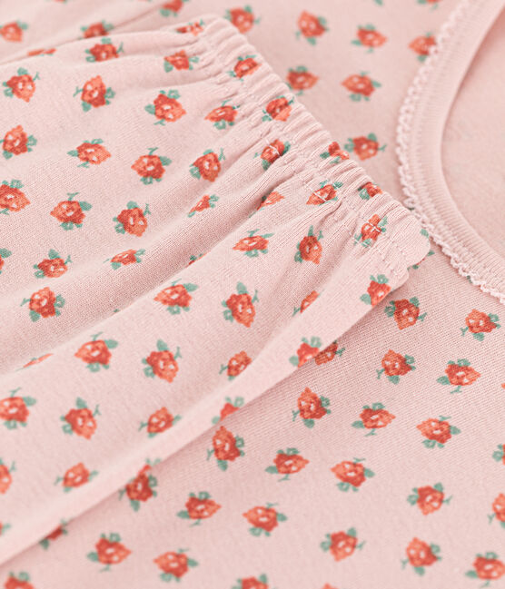 Pijama de manga corta de algodón para niña rosa SALINE/blanco MULTICO