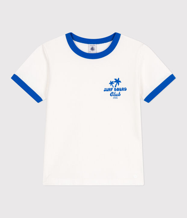 Camiseta infantil de manga corta de algod&oacute;n con estampado blanco