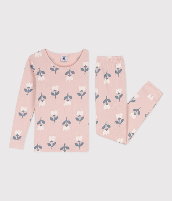 Pijama de algodón ajustado para niña rosa SALINE/blanco MULTICO