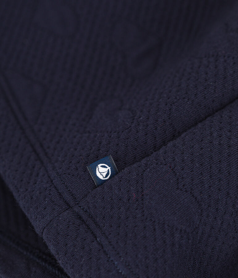 Vestido de manga larga de dos materiales para ni&ntilde;a azul