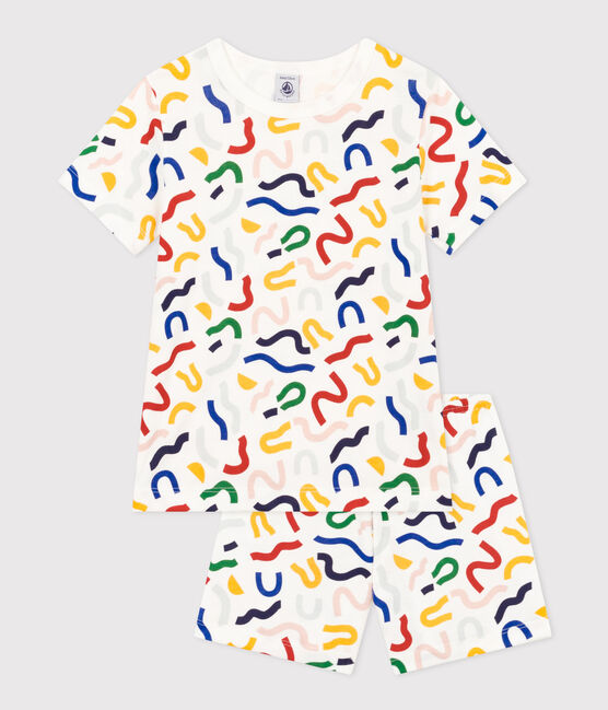 Pijama corto infantil con estampado fosforescente de algodón blanco MARSHMALLOW/blanco MULTICO
