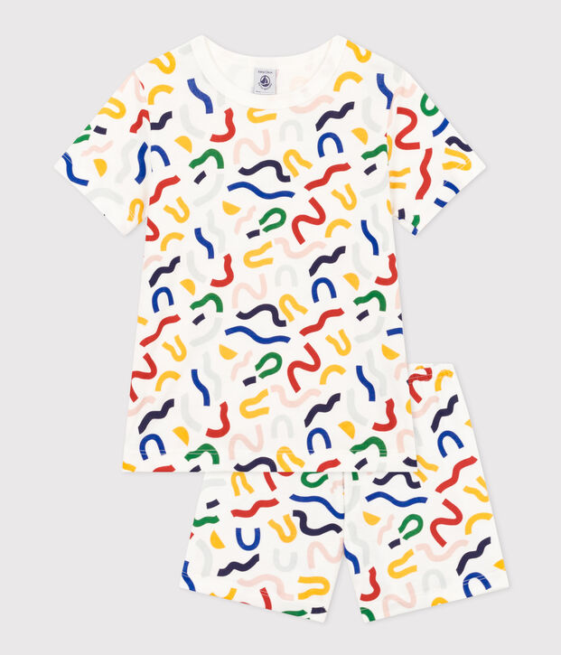 Pijama corto infantil con estampado fosforescente de algod&oacute;n blanco/multicolor