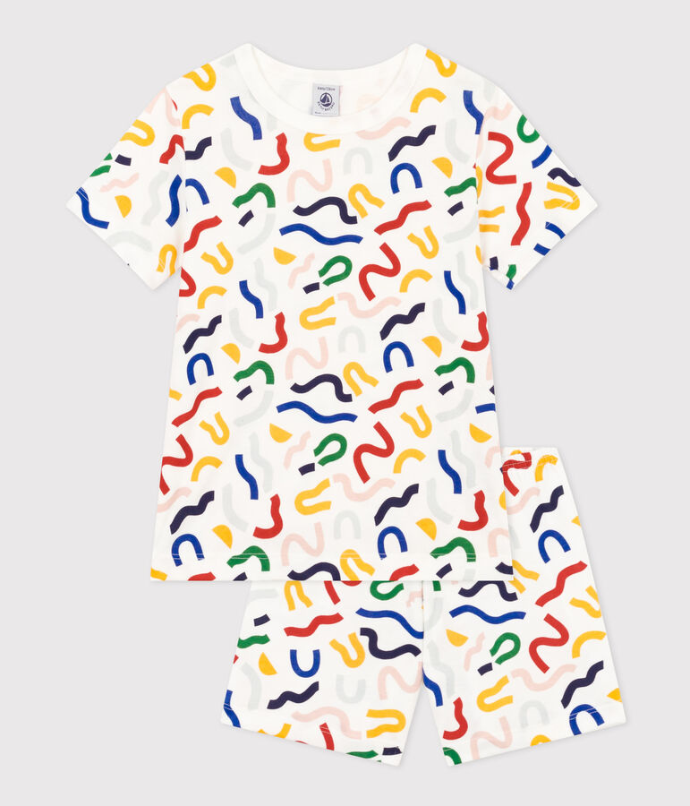 Pijama corto infantil con estampado fosforescente de algod&oacute;n blanco/multicolor