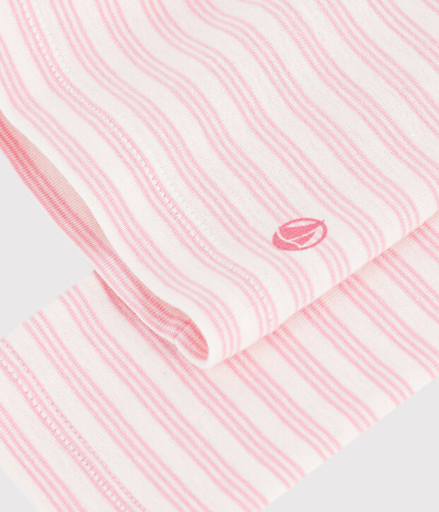 Camiseta infantil de cuello alto de algod&oacute;n a rayas rosa/rosa