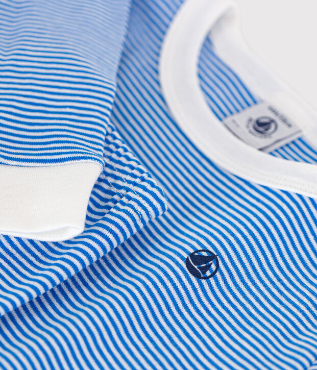 Pijama infantil ajustado de algod&oacute;n a rayas azul/blanco