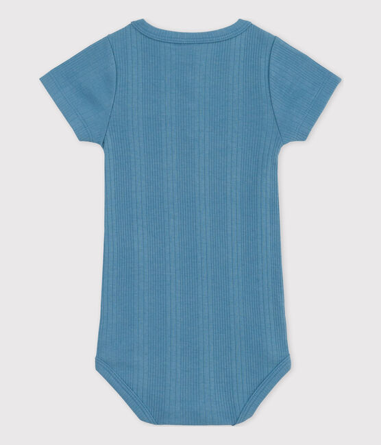 Body de manga corta de algodón con cuello tunecino para bebé azul LAVIS