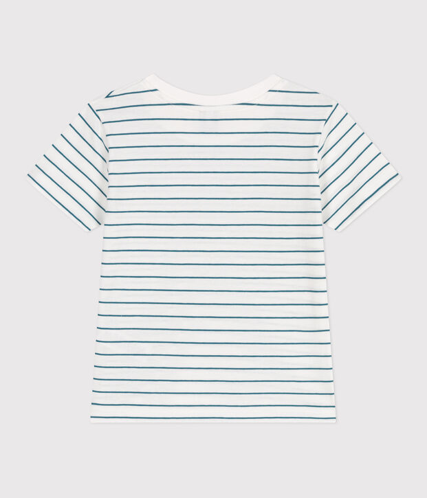 Camiseta infantil de manga corta de algod&oacute;n con rayas verde/verde
