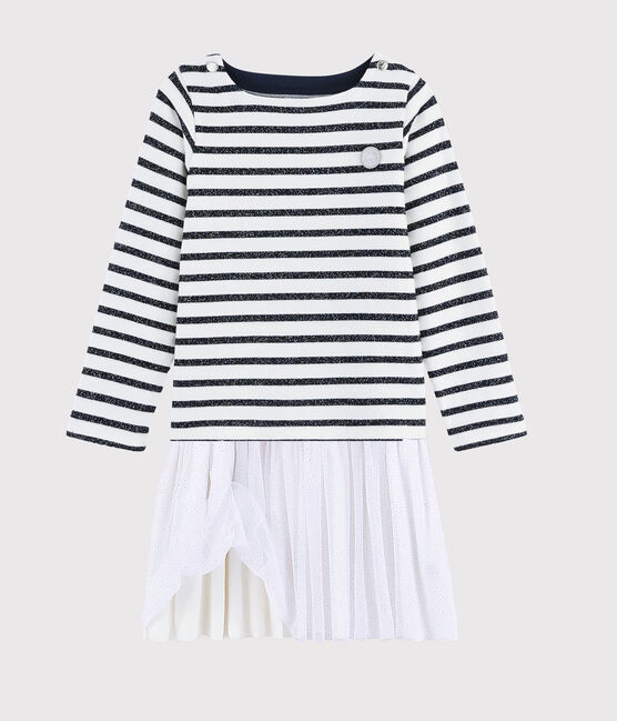 Vestido de manga larga para niña blanco MARSHMALLOW/ SMOKING ARGENT BRILLANT