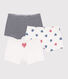 Juego de 3 culottes infantiles largos de algodón con estampado de corazones