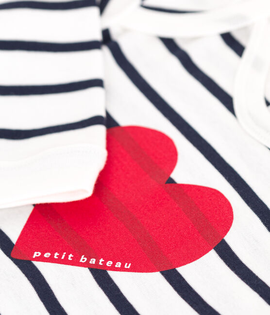 Pijama de algodón con corazón y abertura sin botones de presión para bebé blanco MARSHMALLOW/azul SMOKING