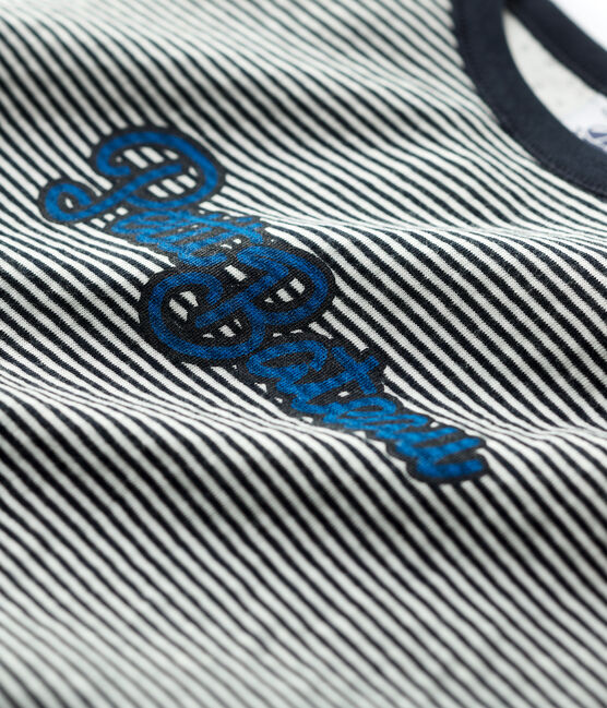 Camiseta de manga larga de tejido túbico de niño azul SMOKING/blanco MARSHMALLOW