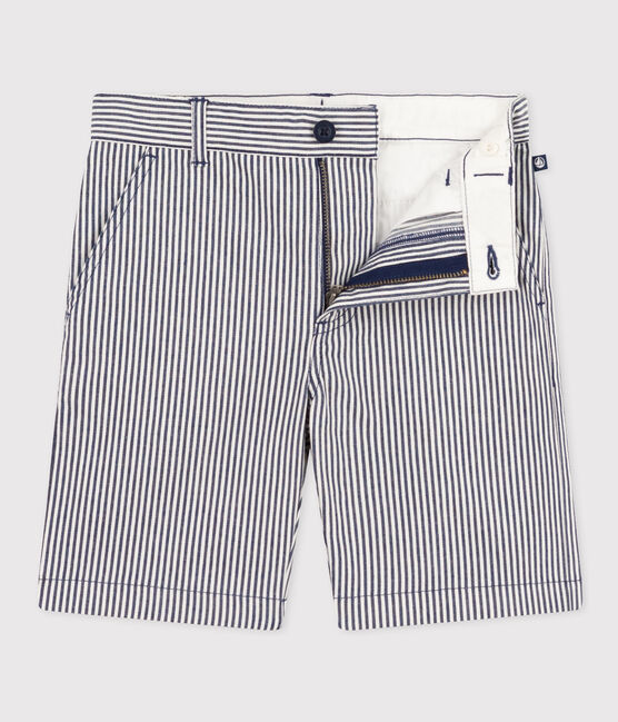 Bermudas de tela de algodón a rayas para niño azul MEDIEVAL/blanco MARSHMALLOW