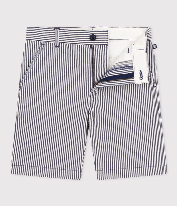 Bermudas de tela de algod&oacute;n a rayas para ni&ntilde;o azul/blanco