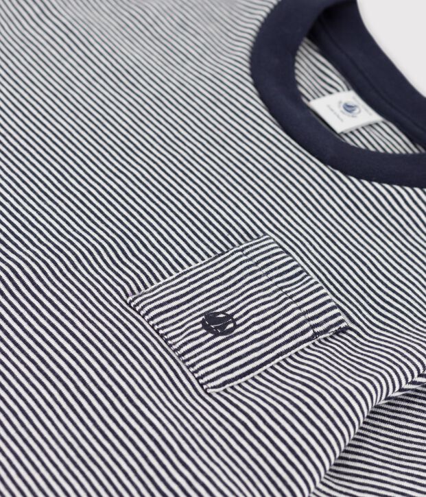 Camiseta de manga corta de algod&oacute;n de ni&ntilde;o azul/blanco