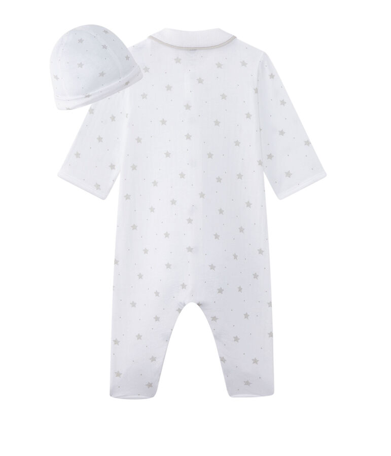 Pijama para beb&eacute; ni&ntilde;o con estampado de estrellas blanco ECUME/marron SHITAKE