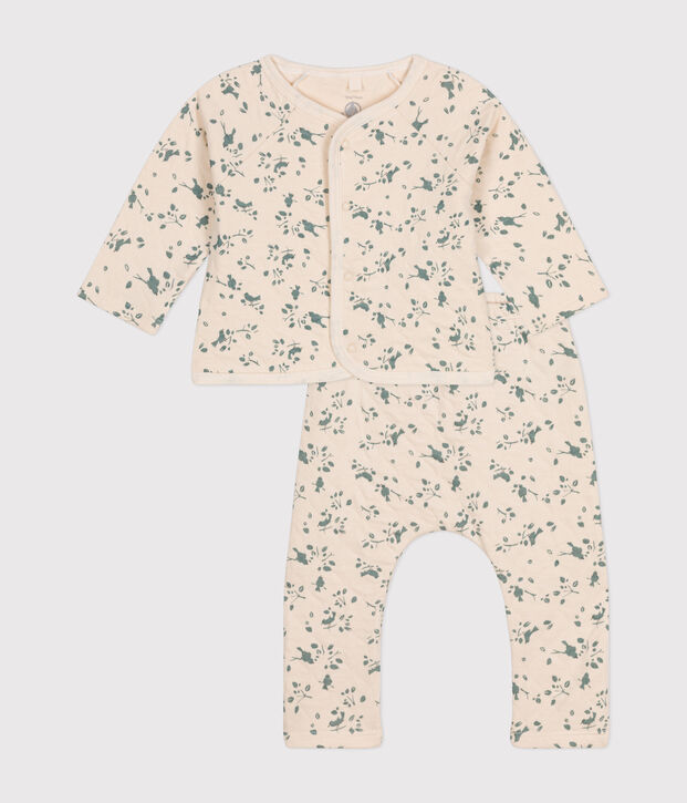 Conjunto de dos piezas para beb&eacute; de t&uacute;bico acolchado crudo/verde