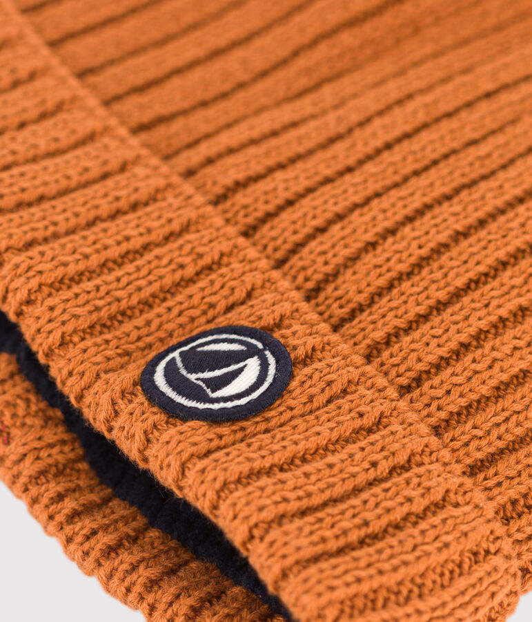Gorro de punto tricotado con forro polar para beb&eacute; marron