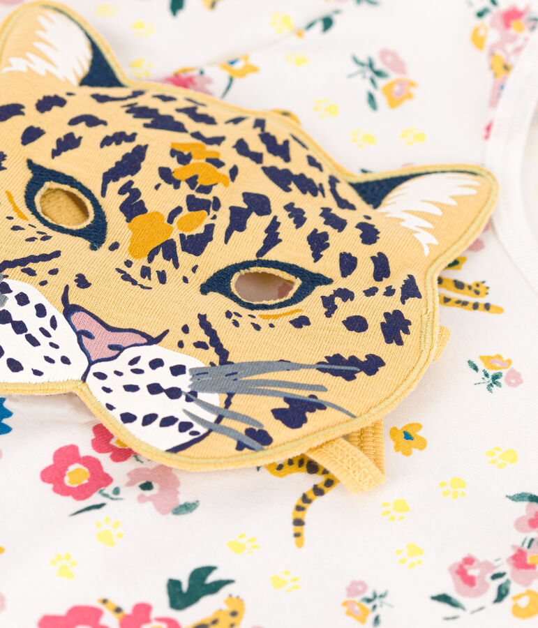 Pijama disfraz fluorescente de algod&oacute;n estampado con antifaz de pantera para ni&ntilde;o/a blanco MARSHMALLOW/blanco MULTICO