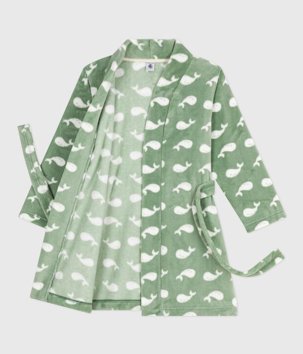 Bata polar infantil estampada verde/blanco