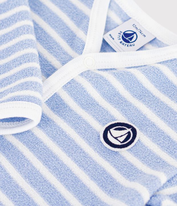 Pijama sin pies de rizo de algod&oacute;n a rayas para beb&eacute; azul/crudo