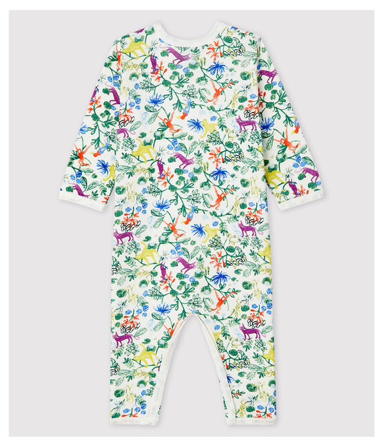 Pijama enterizo sin pies de jungla de algodón de bebé blanco MARSHMALLOW/blanco MULTICO