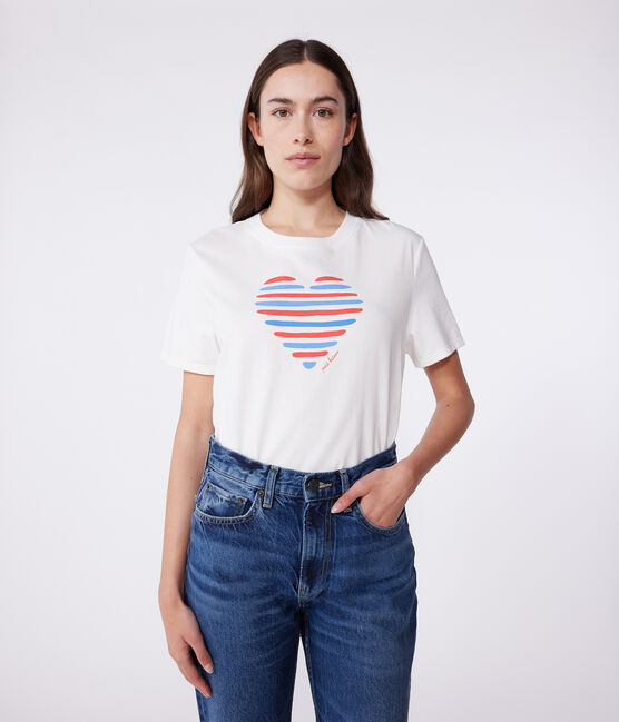 Camiseta Recta de algodón liso para mujer blanco MARSHMALLOW