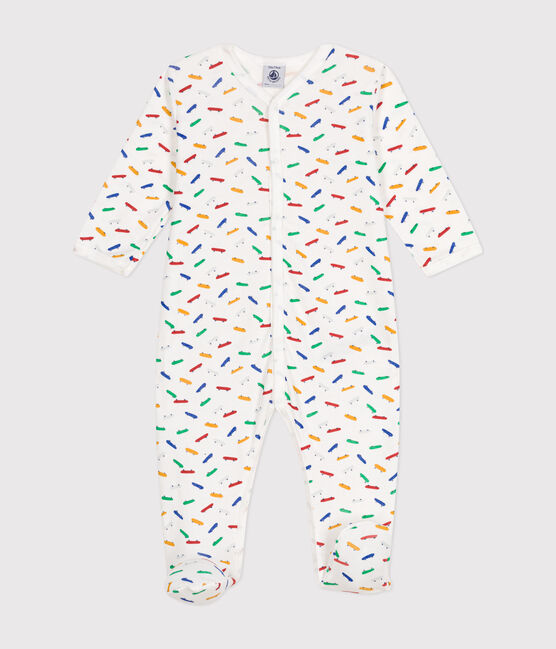 Pijama de algodón con estampado de monopatín para bebé blanco MARSHMALLOW/blanco MULTICO