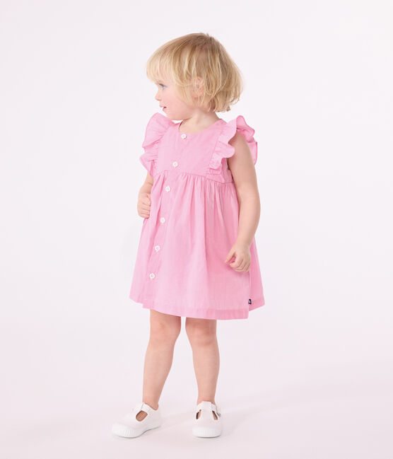 Vestido de algodón ligero sin mangas y pololo con estampado vichy para bebé blanco ECUME/ PETAL