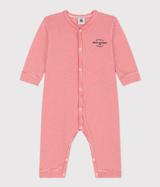Pijama sin pies de algodón milrayas para bebé naranja ABRICOT/ MARSHMALLOW