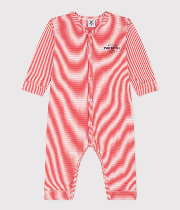 Pijama sin pies de algod&oacute;n milrayas para beb&eacute; naranja/blanco