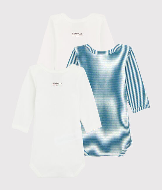 Lote de 3 bodis de manga larga para bebé niño Petit Bateau x Deyrolle variante 1