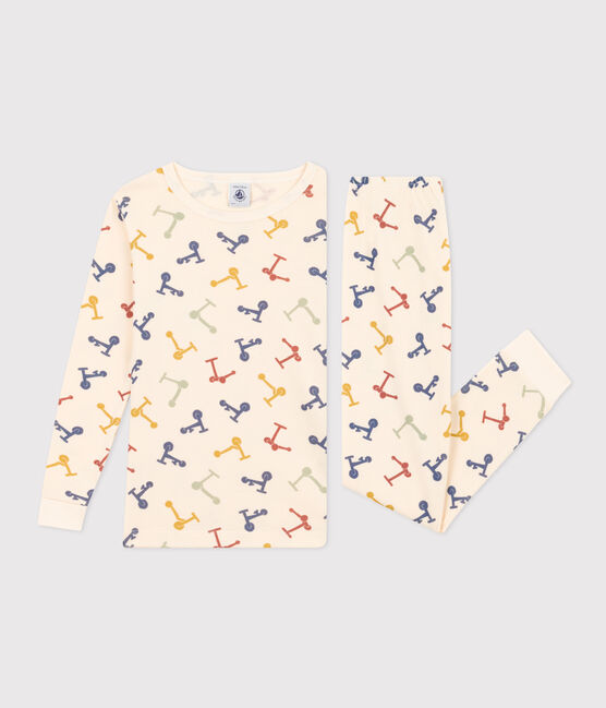 Pijama infantil ajustado de algodón con estampado de patinete blanco AVALANCHE/ MULTICO