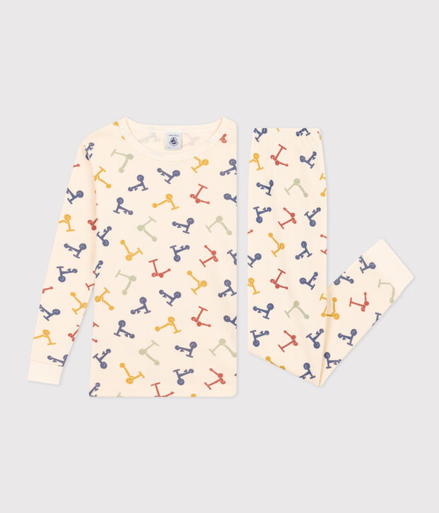 Pijama infantil ajustado de algod&oacute;n con estampado de patinete crudo/multicolor