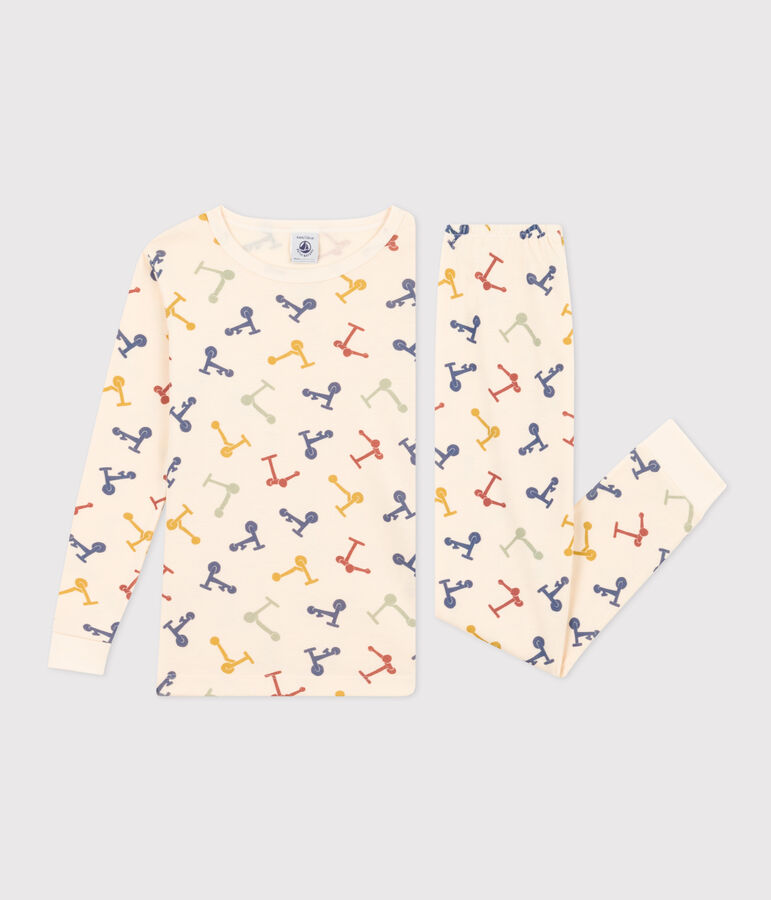 Pijama infantil ajustado de algod&oacute;n con estampado de patinete crudo/multicolor