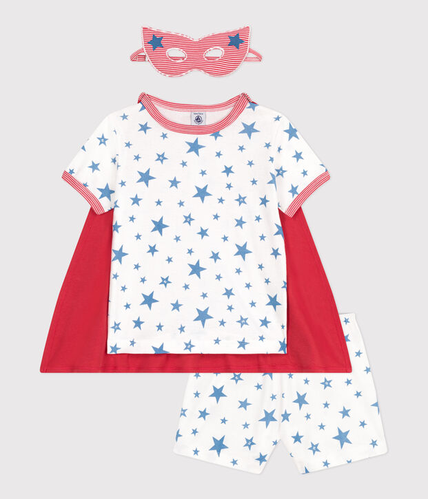 Pijama corto tipo disfraz infantil de algod&oacute;n con capa fosforescente blanco/multicolor