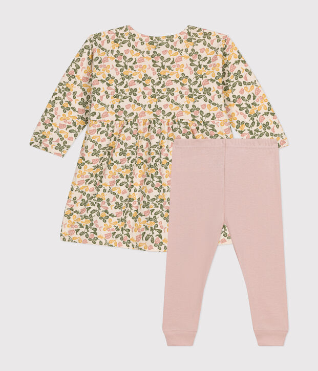 Vestido de manga larga de t&uacute;bico y leggings de algod&oacute;n para beb&eacute; crudo/multicolor