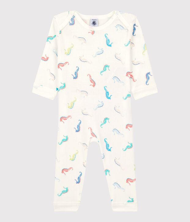 Pijama enterizo sin botones de presi&oacute;n con caballito de mar de algod&oacute;n de beb&eacute; blanco/multicolor