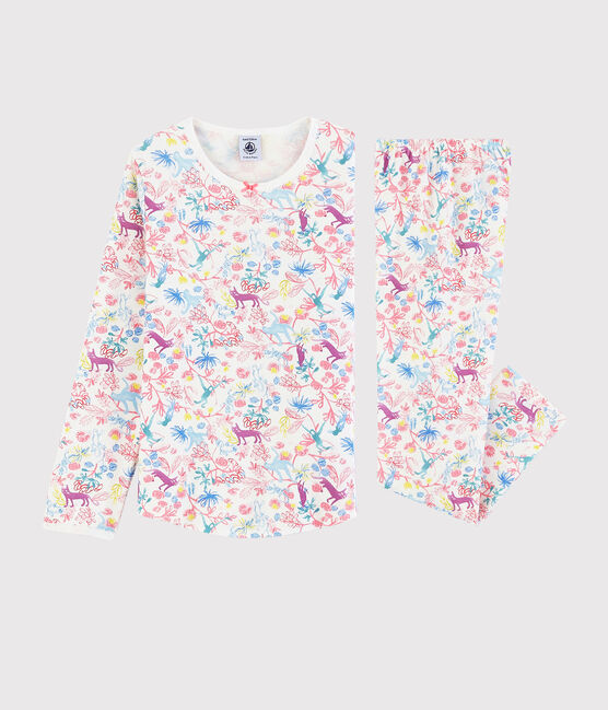 Pijama con estampado de jungla de niña de algodón blanco MARSHMALLOW/blanco MULTICO